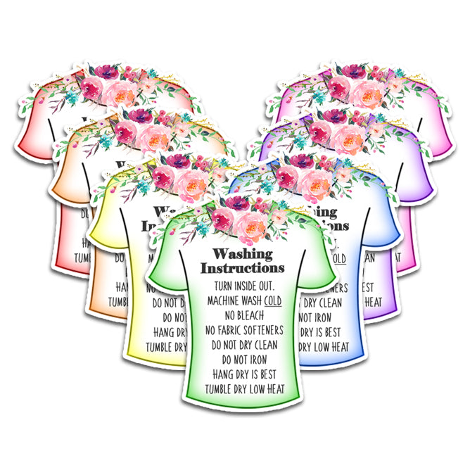 Shirt Care Washing Instructions Vinyl Stickers, set of 14