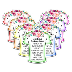 Shirt Care Washing Instructions Vinyl Stickers, set of 14